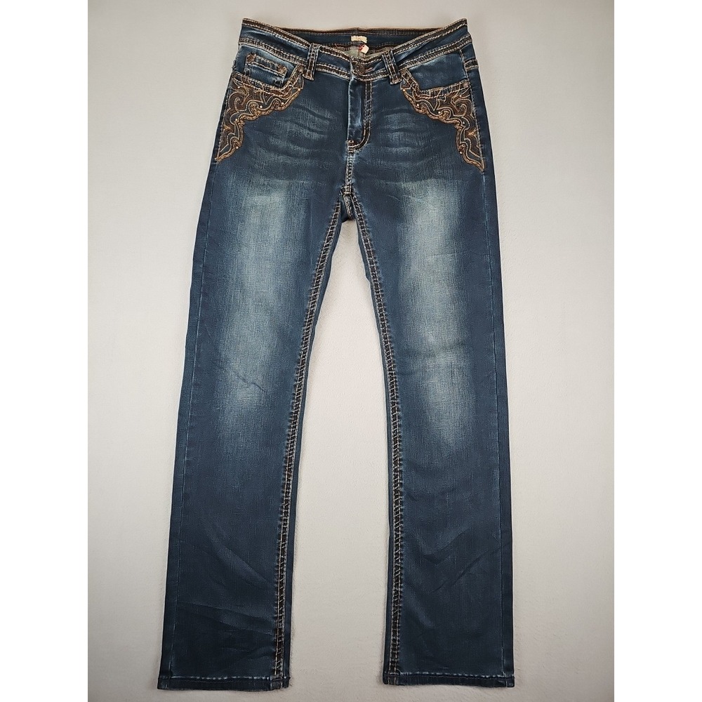 Reba Women's Jeans Dark Wash Mid Rise Embroidered Western Size 8 31x31 Stretch